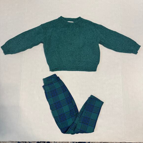 Cat & Jack Girls XS (4/5) Sweater & Leggings Outfit Fall Casual Everyday Plaid - Picture 1 of 9